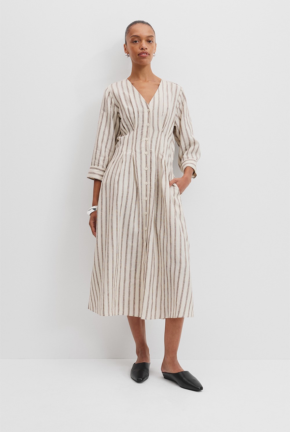stripe linen shirt dress Brunette Stripe Linen Stripe Shirt Dress - Dresses