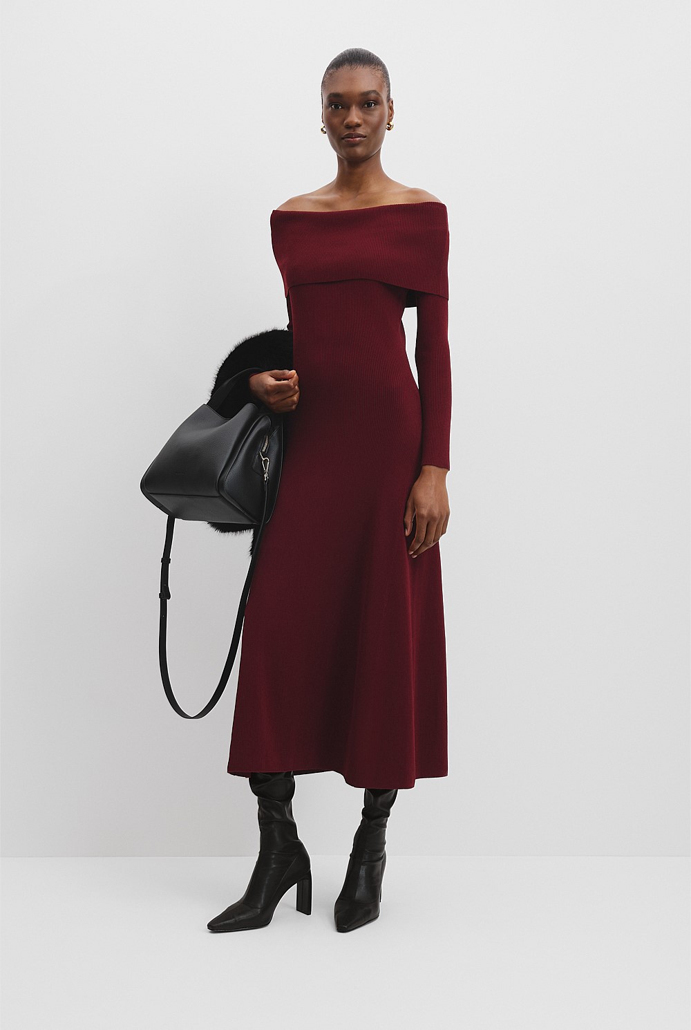 country road off the shoulder dress Rosewood Off-Shoulder Knit Dress - Dresses