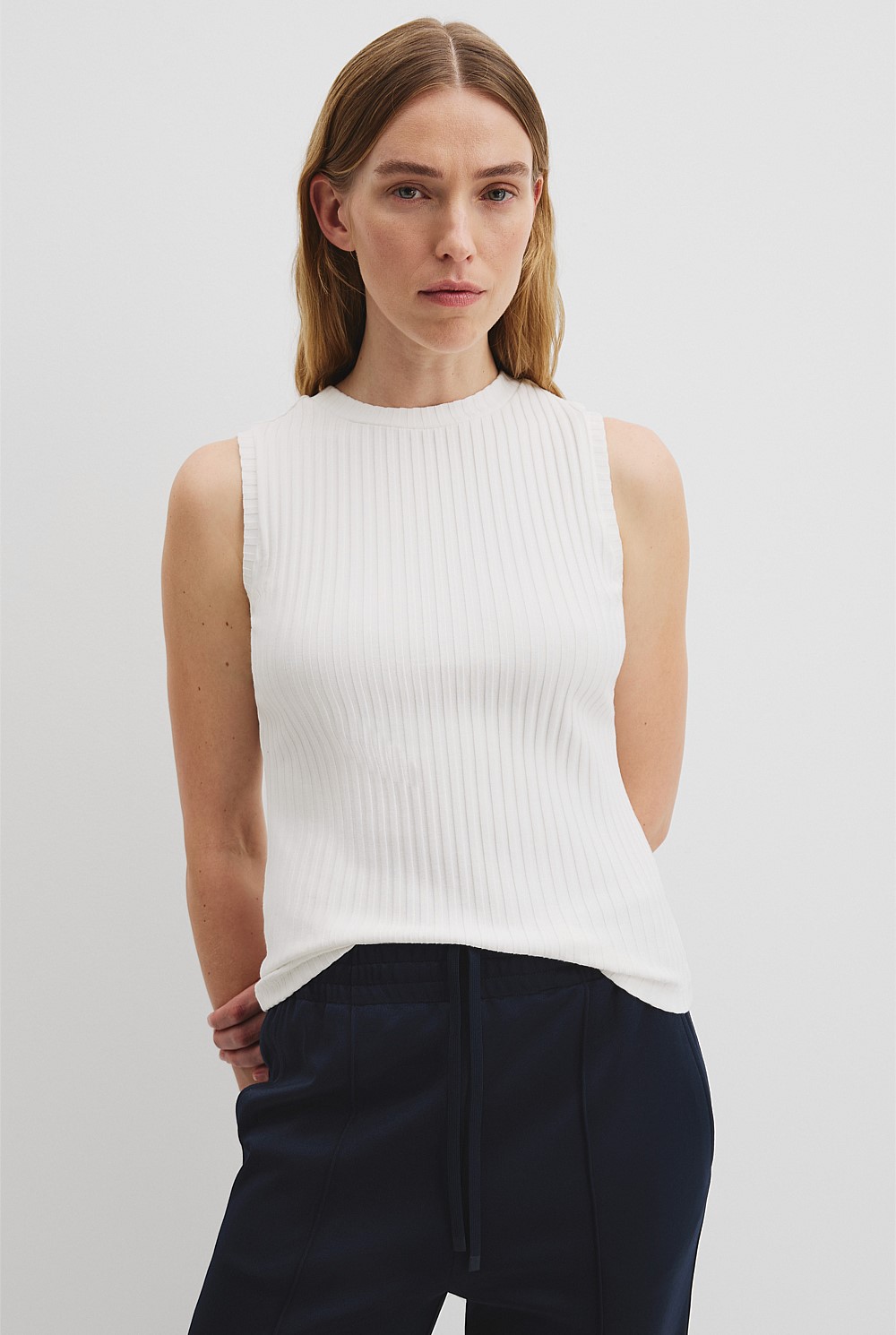 White High Neck Rib Tank - T-Shirts & Tops | Country Road