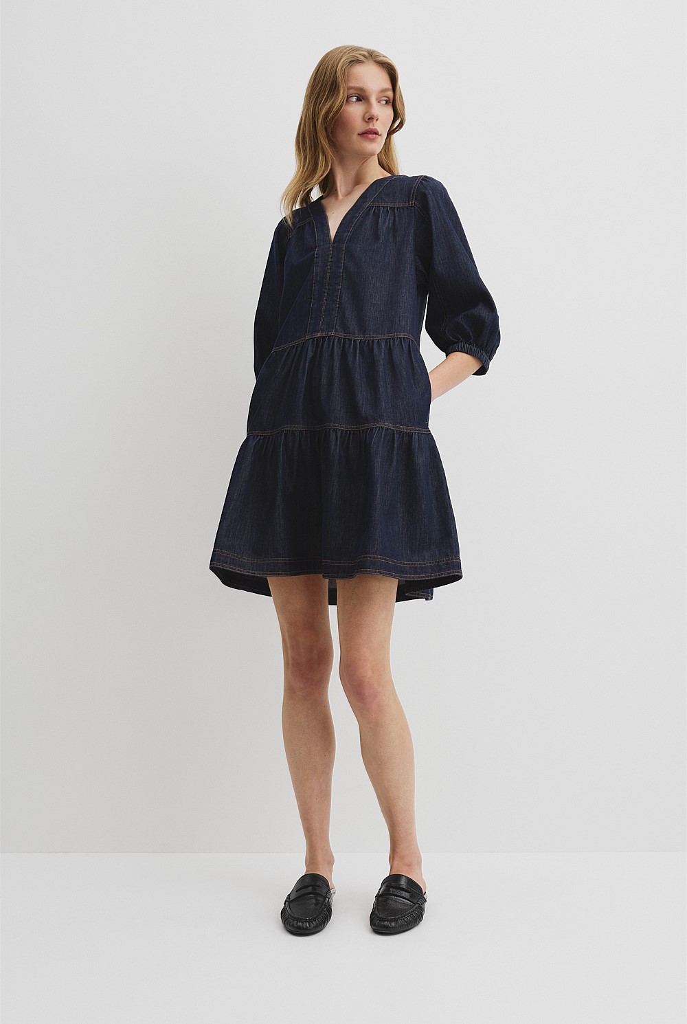 Indigo Rinse Trapeze Denim Dress - Dresses
