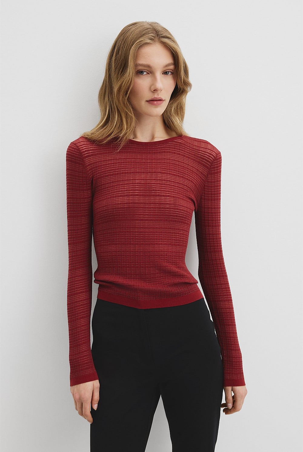 Brick Mesh Long Sleeve Knit Top - Knitwear | Country Road
