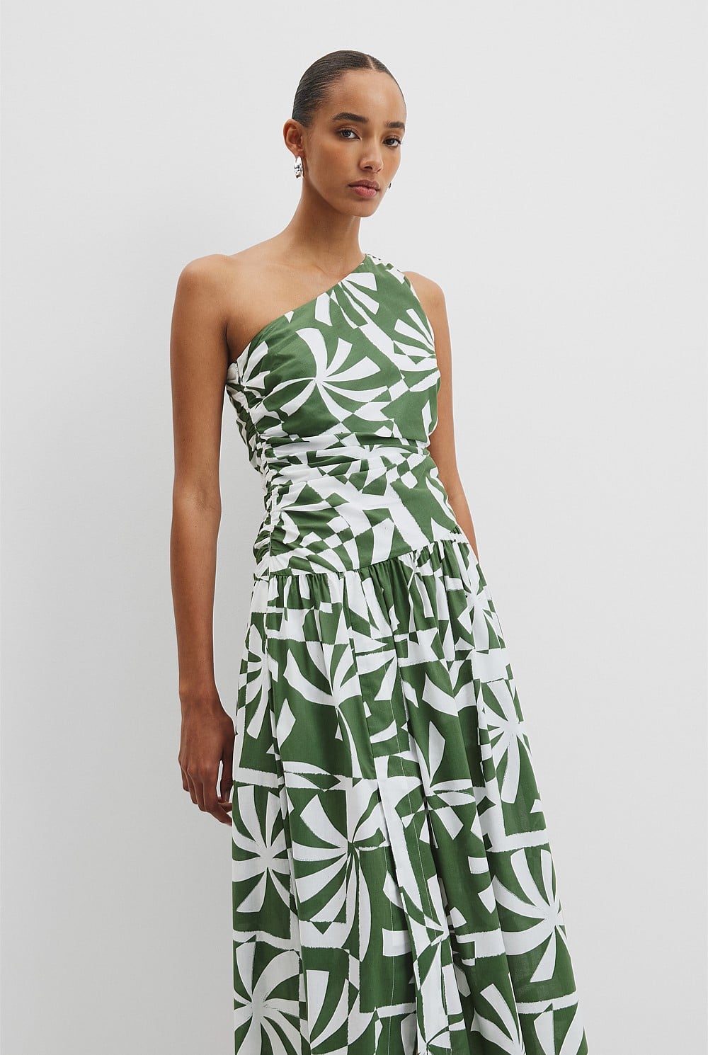 country road asymmetric dress Fern Palm Geo Organically Grown Cotton Maxi - Event Size:14 USA FNA Hannah Brown the Bachelorette