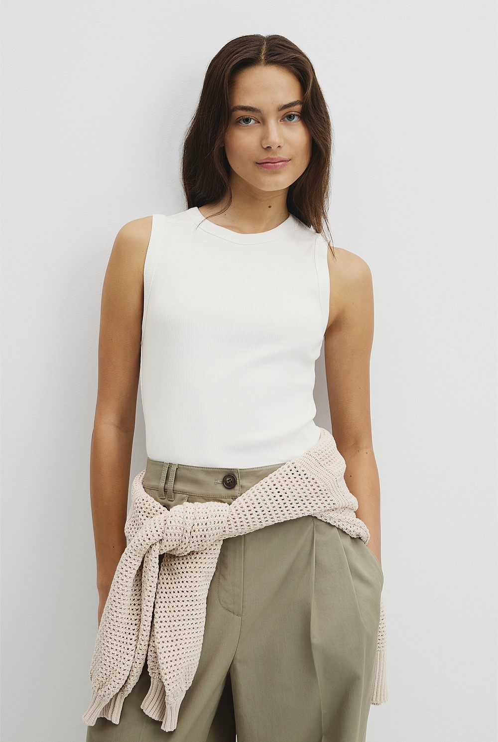 White Australian Cotton High Neck Tank - T-Shirts & Tops | Country