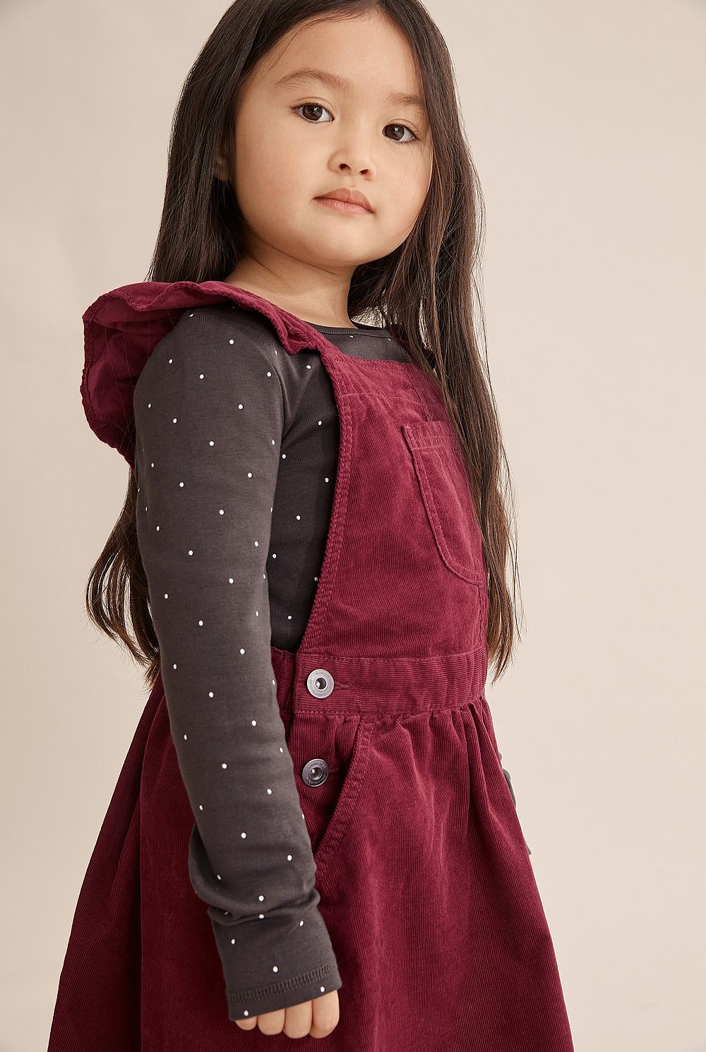 burgundy cord pinafore dress Sandie - Cord Pinafore Dress