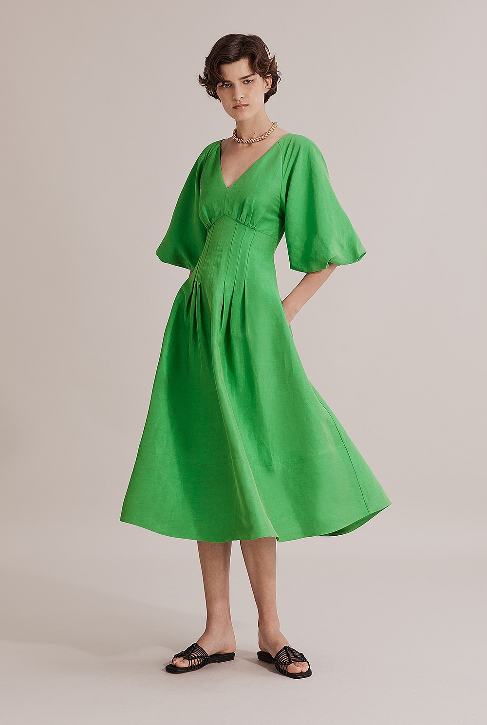 Jewel Green Knot Detail Midi Dress - Dresses