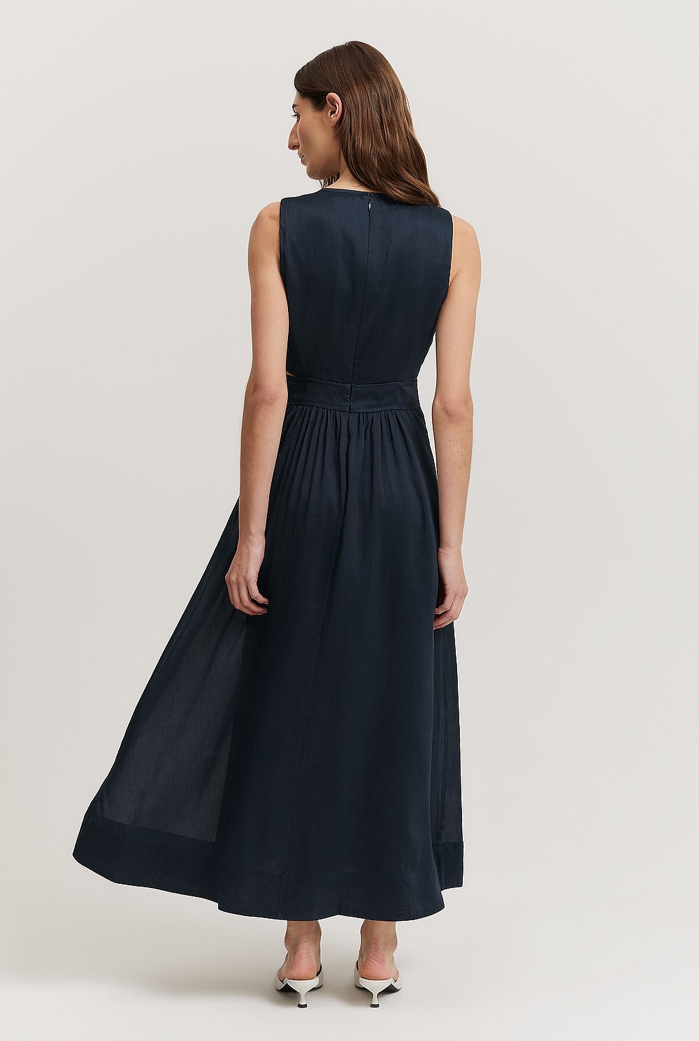 country road formal dresses Navy Linen Silk Maxi Dress - Furniture Legs