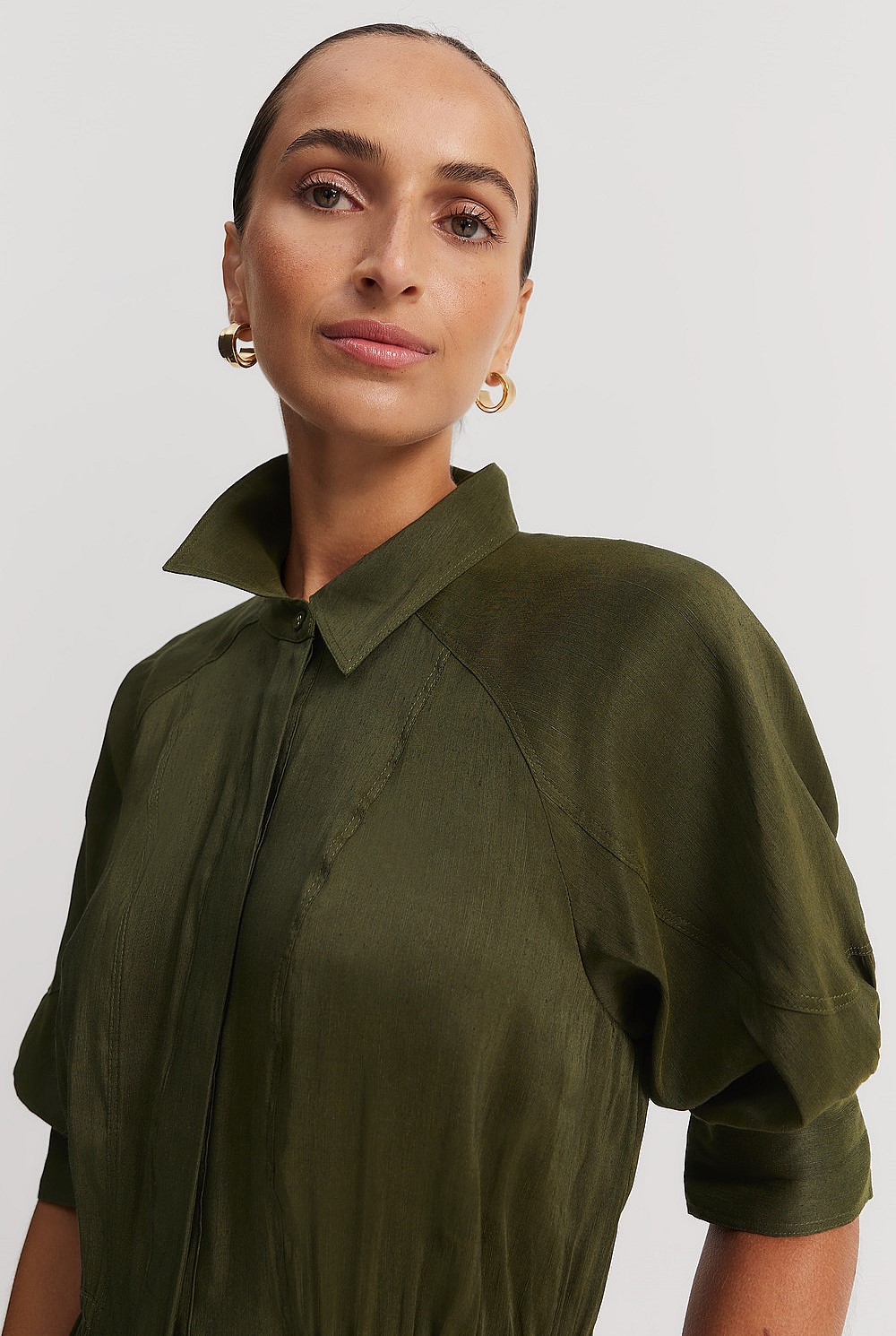 country road green linen dress Pine Geo Linen Print Asymmetric Dress - Dresses