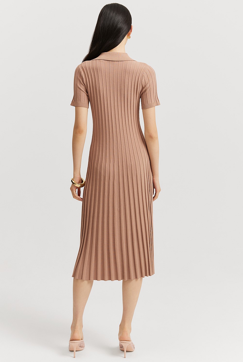 country road pleated dress Nougat Pleat Knit Midi Dress - Knitwear