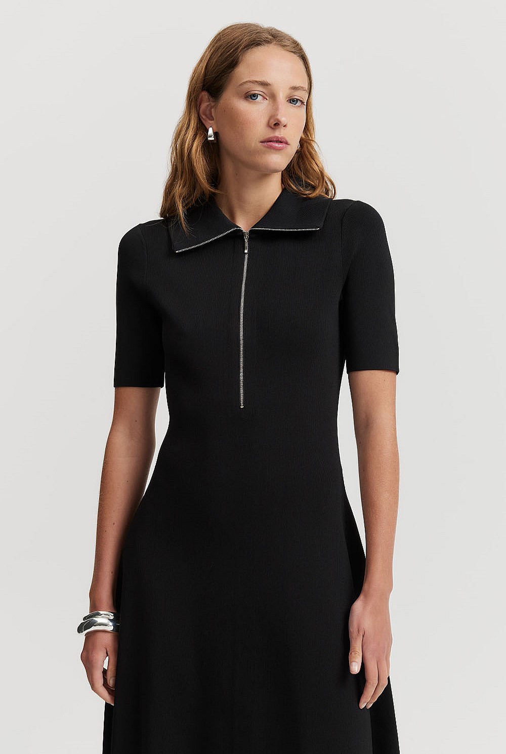Black Compact Knit Dress - Dresses