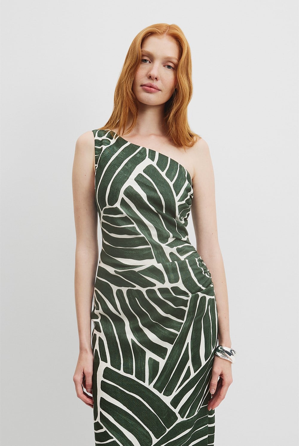 Pine Geo Linen Print Asymmetric Dress - Event