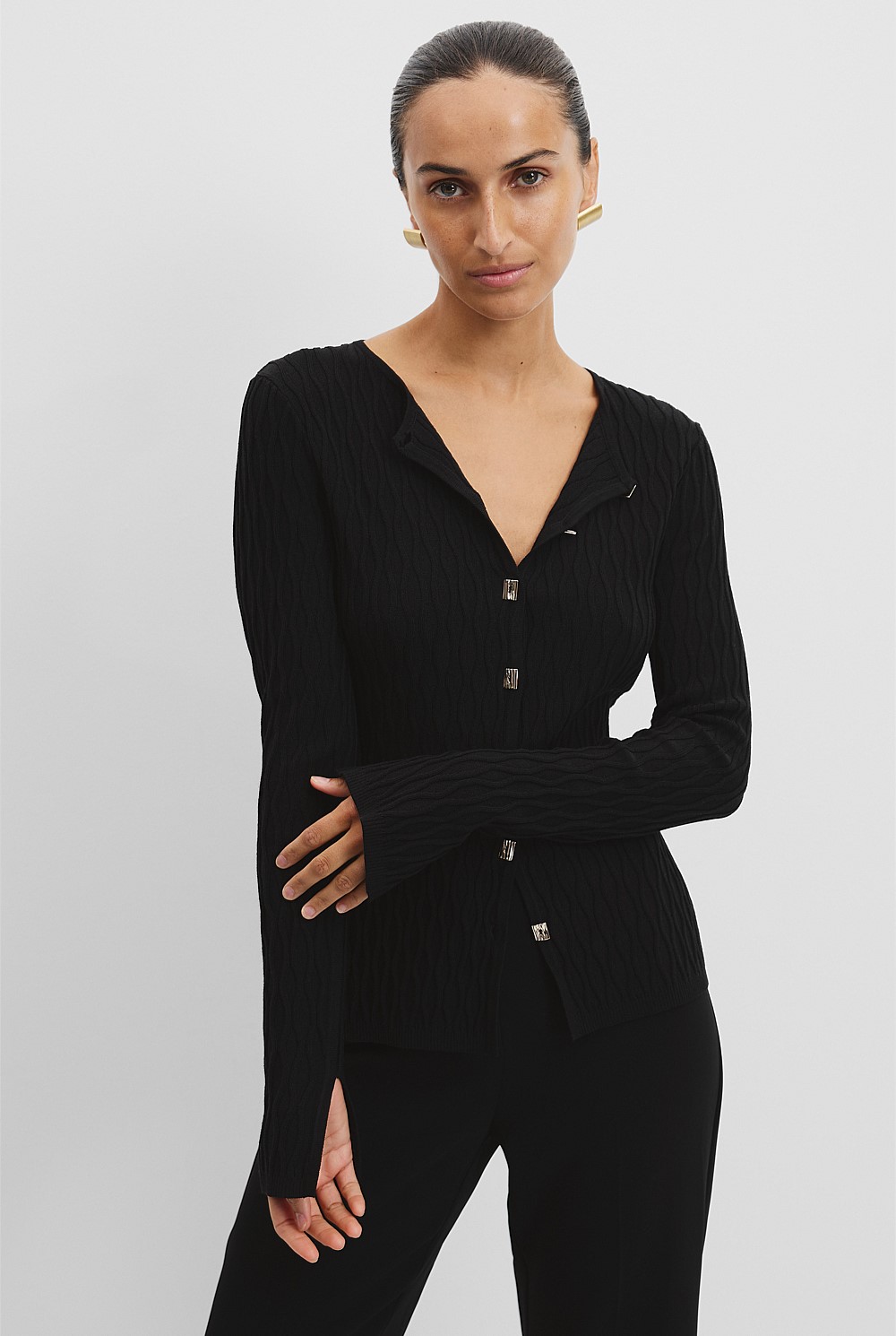 Black Long Sleeve Pattern Knit Top - Knitwear | Country Road