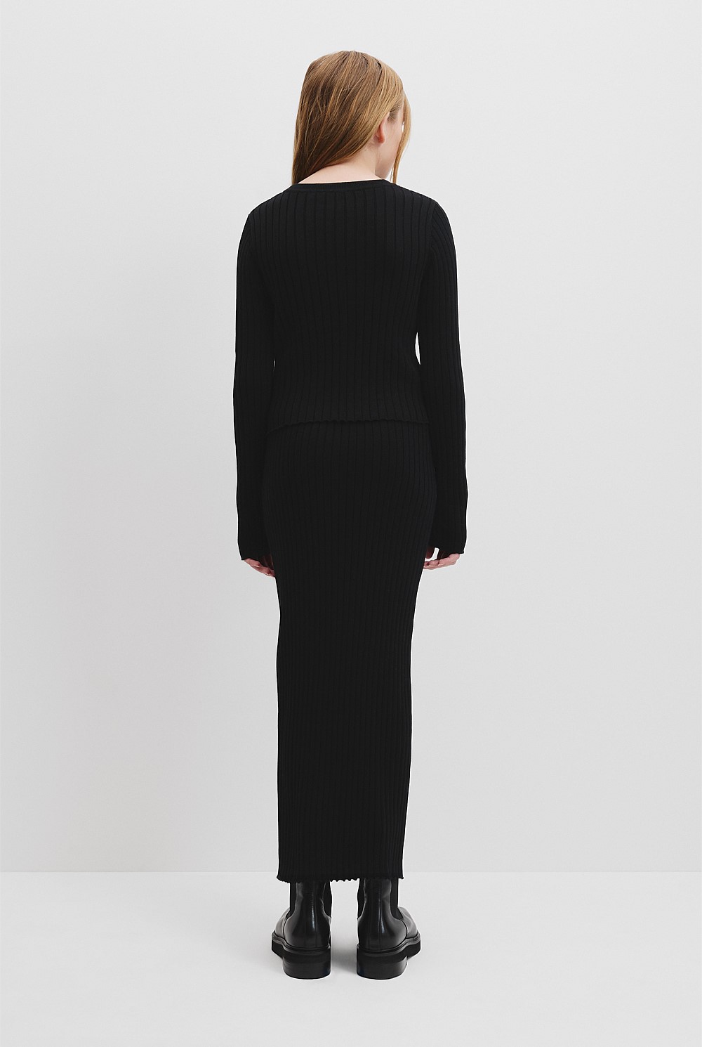 david jones knit dress Side Button Wool Blend Midi Knit Dress - black