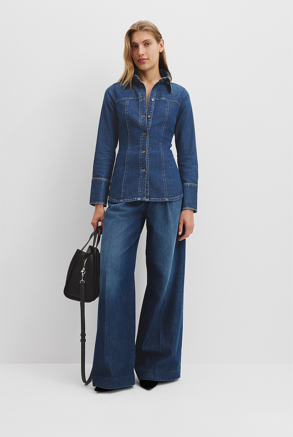 Smoke Blue Slim Fit Denim Shirt Shirts Country Road - Main Image