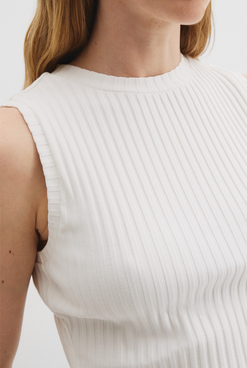 White High Neck Rib Tank - T-Shirts & Tops | Country Road