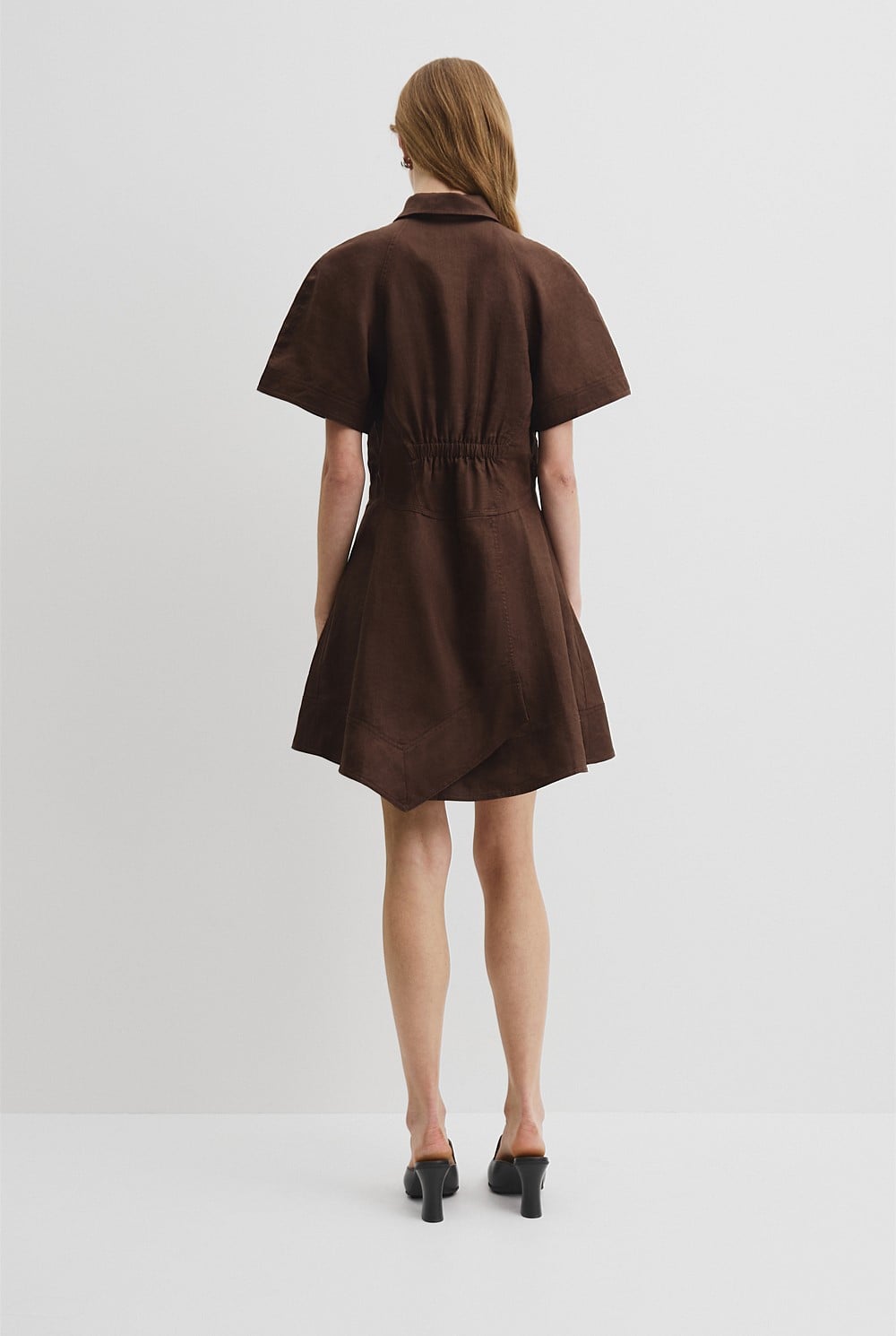 country road asymmetric dress Country Road Linen Print Asymmetric Dress in Pine Geo