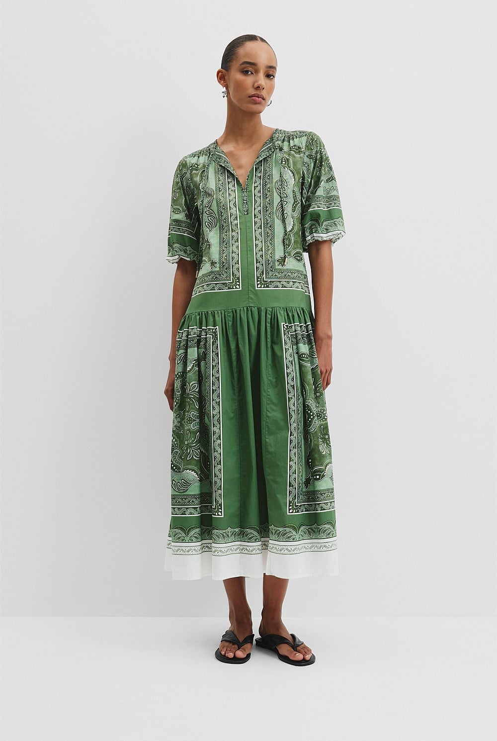green scarf print dress ASOS DESIGN Curve paneled satin midi dress with keyhole in green scarf print