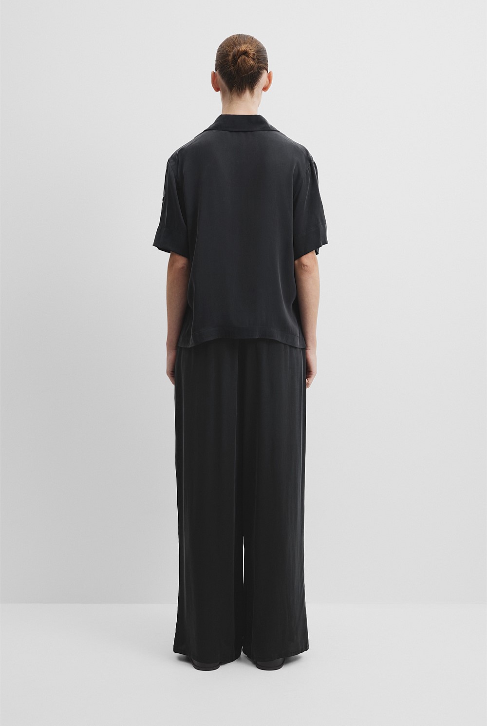 Black Short Sleeve Cupro Shirt - Work | Country Road