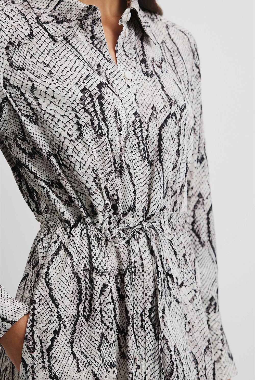 grey snake print shirt dress 16Arlington Ione Snake-print Satin Maxi Shirt Dress in Grey