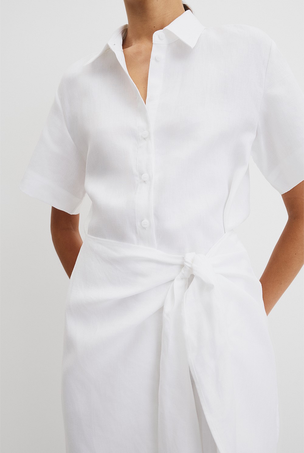 White Organically Grown Linen Mini Linen Shirt Dress - Dresses | Country  Road