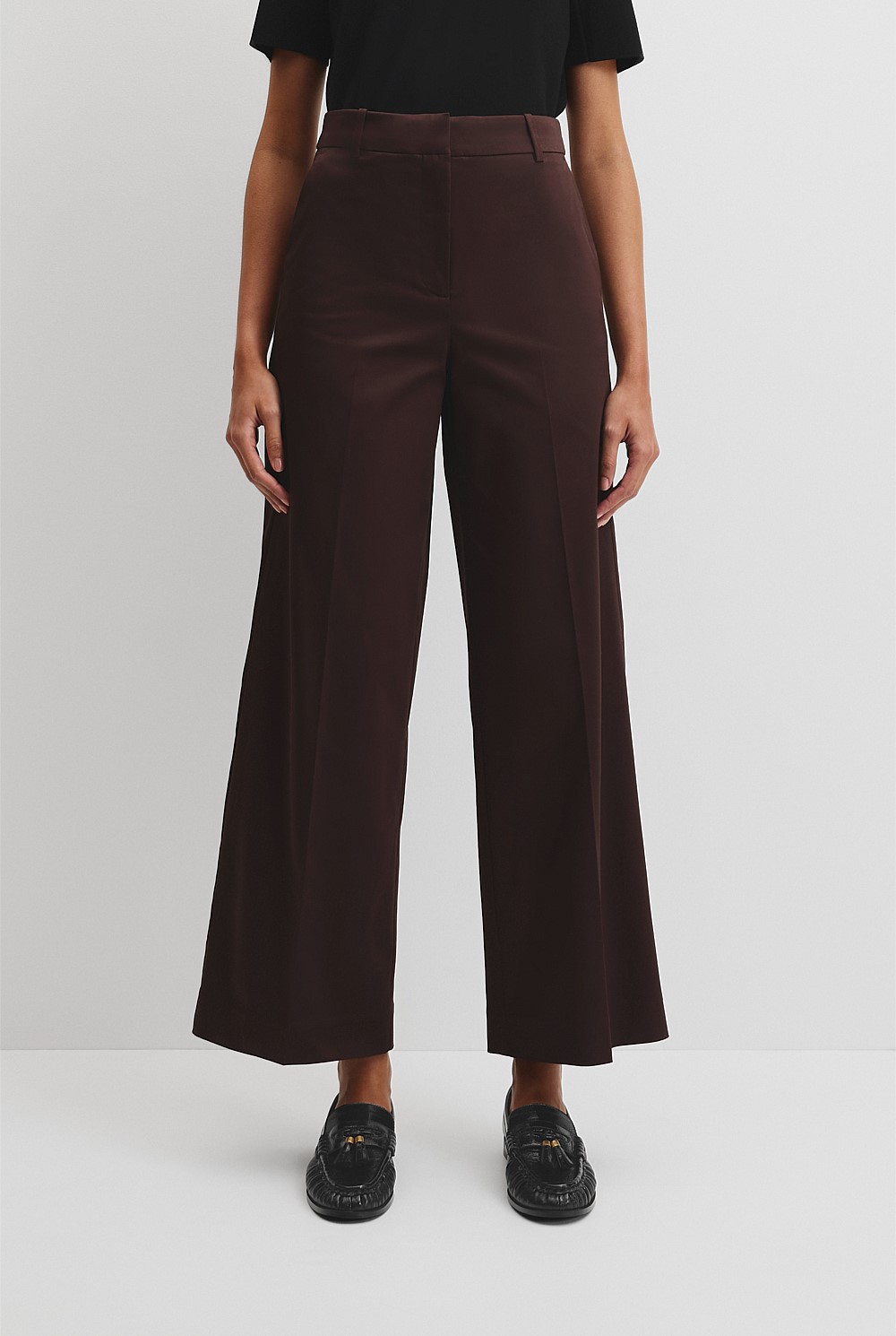 Cocoa Bean Cotton Sateen Wide Pant - Work | Country Road