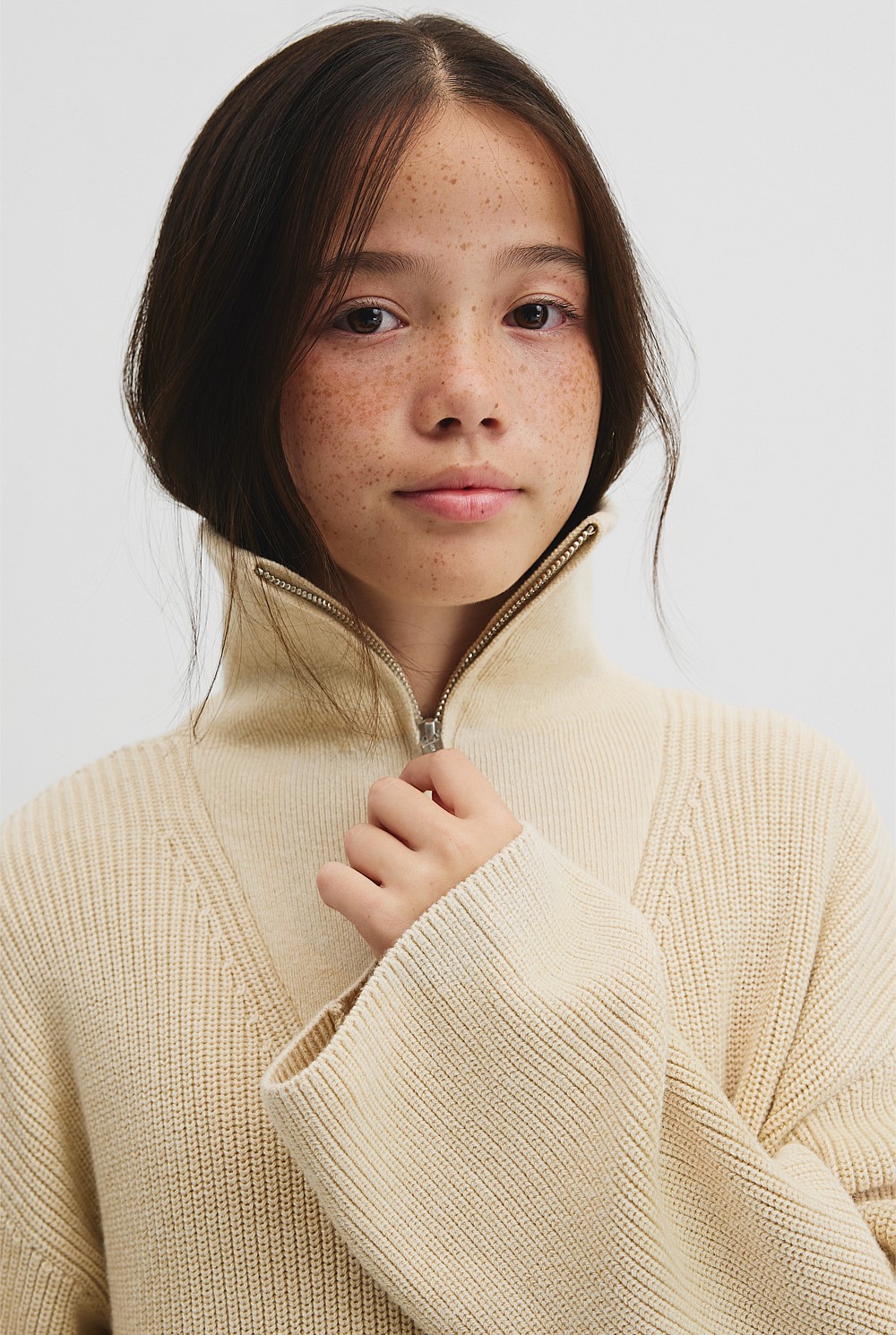 Teen Half Zip Rib Knit - Knitwear | Country Road