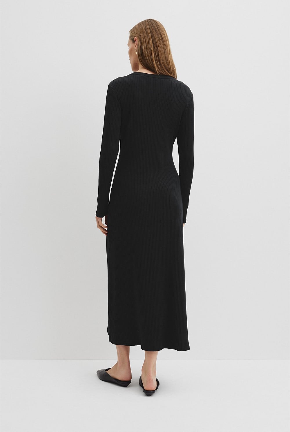 long sleeve henley maxi dress THE LUXE RIB LONG SLEEVE HENLEY MAXI DRESS - BLACK