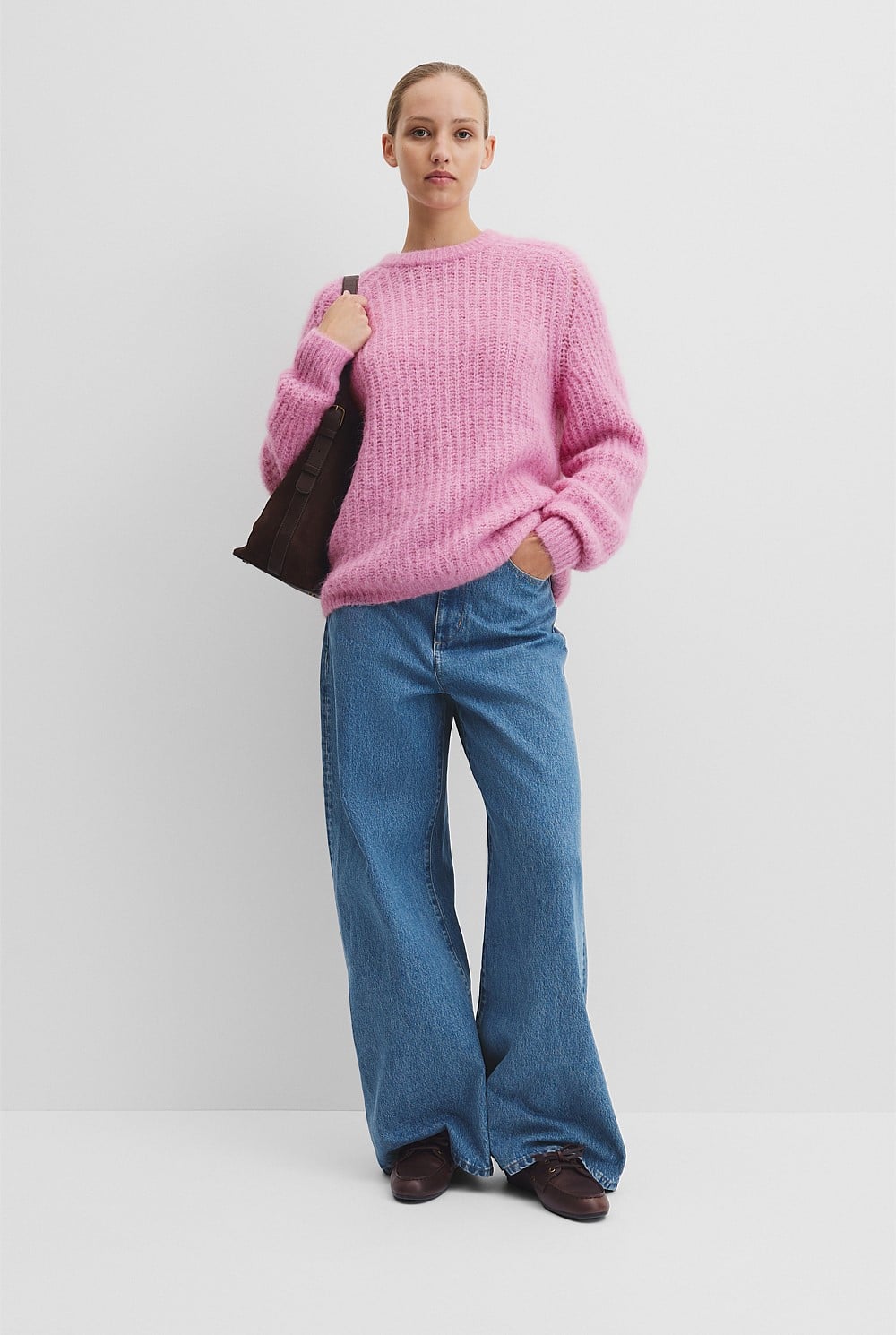 Katie - 2019 FLUFFY crew neck ピンク Orchid Pink Fluffy Crew Neck Knit - Knitwear | Country Road