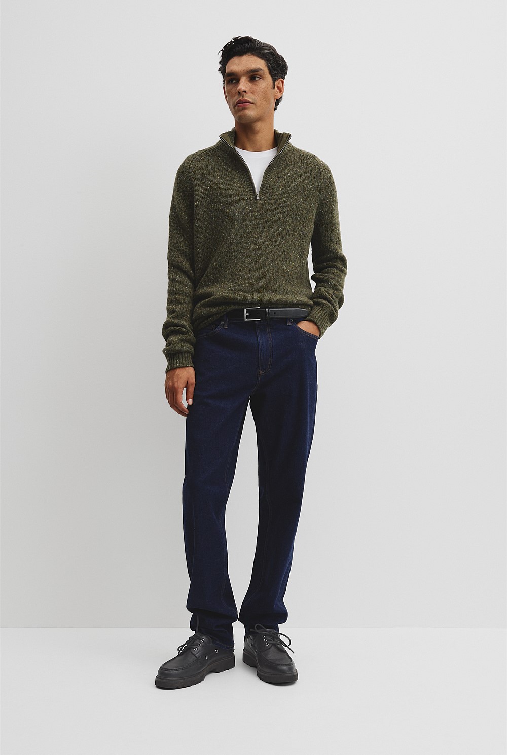 Woodland Green Merino Nep Quarter Zip Knit - Knitwear | Country Road Woodland Green Merino Nep Quarter Zip Knit - Knitwear | Country Road