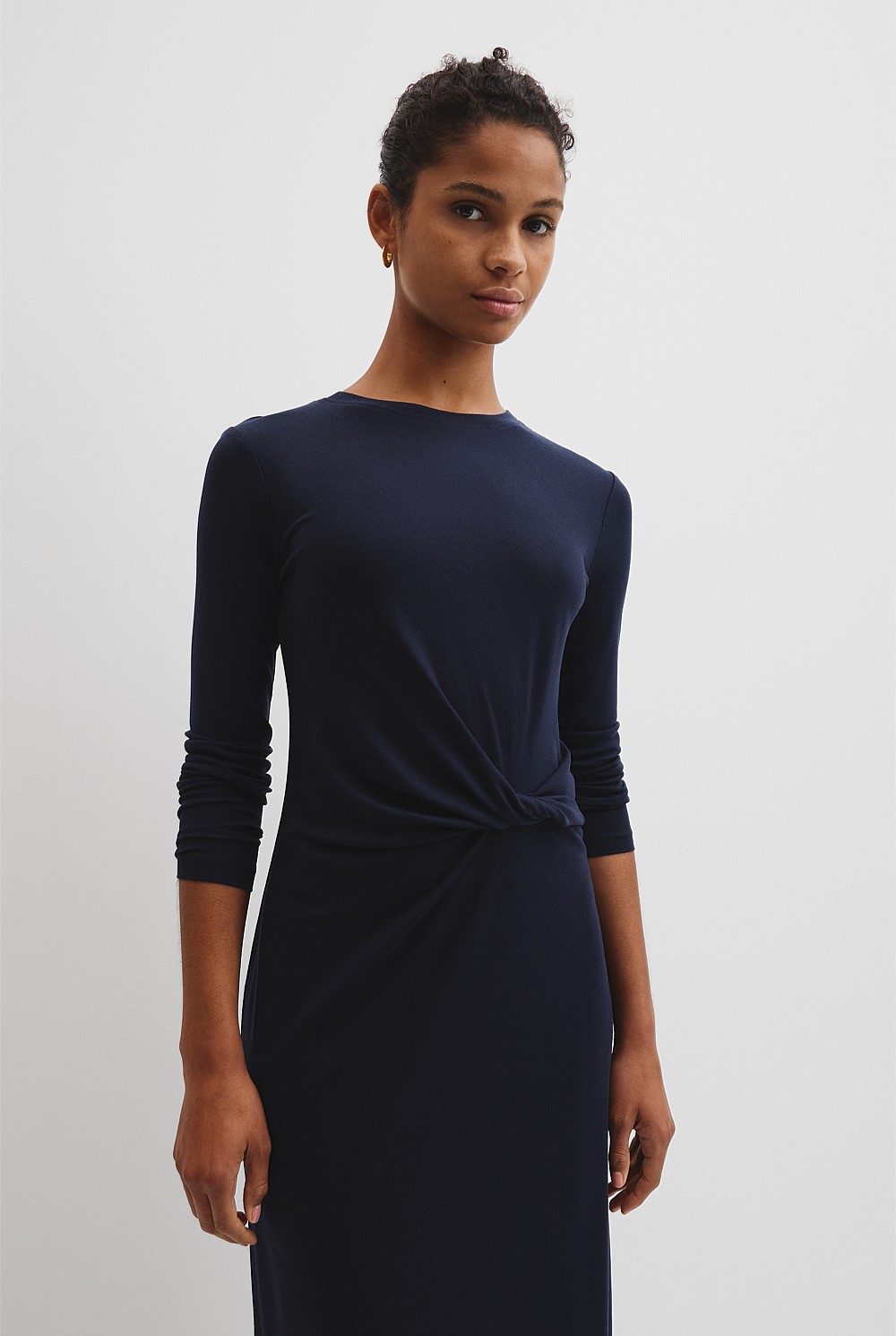 Navy Tencel Jersey Twist Dress - Dresses