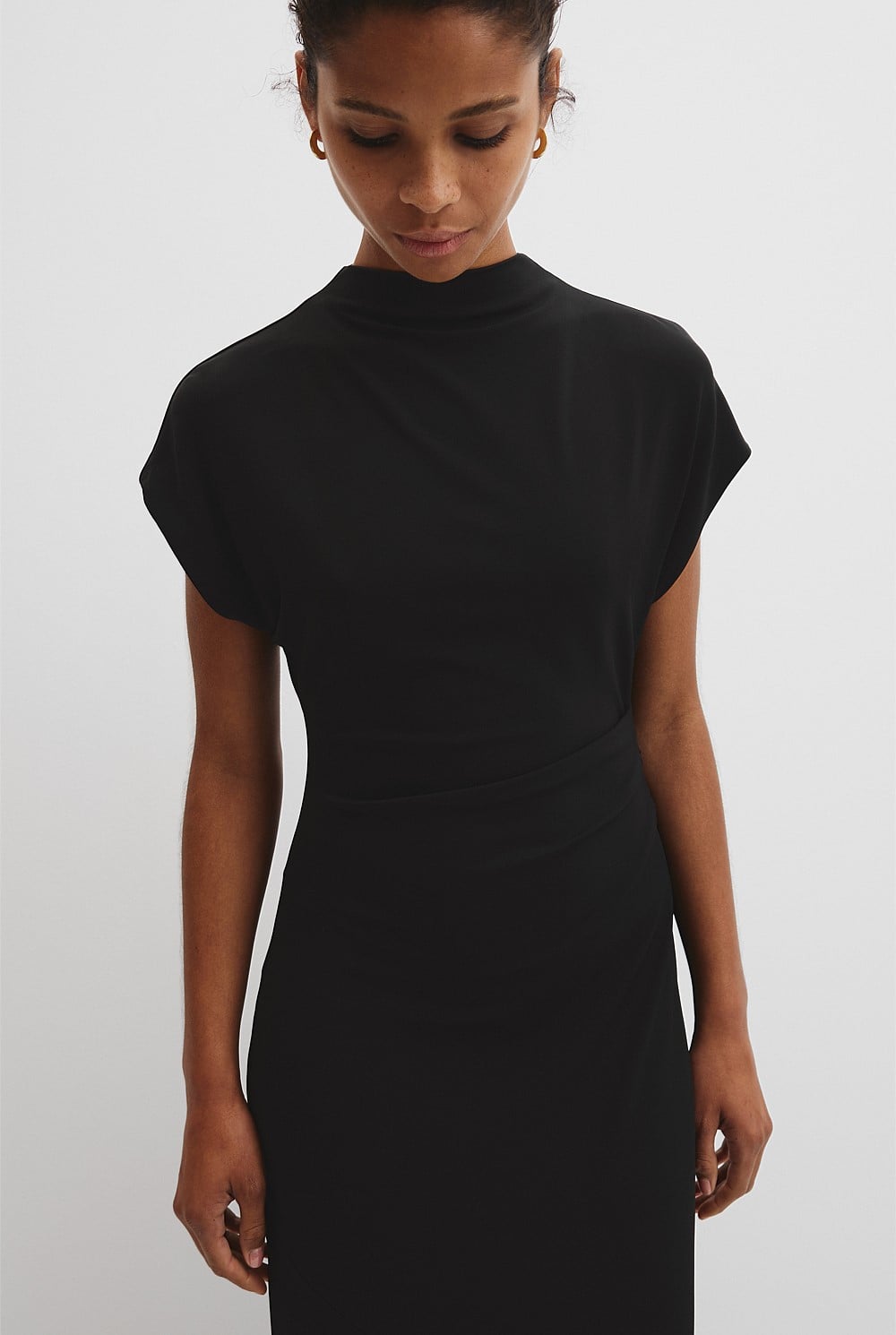 Black Drape Neck Dress - Work | Country Road