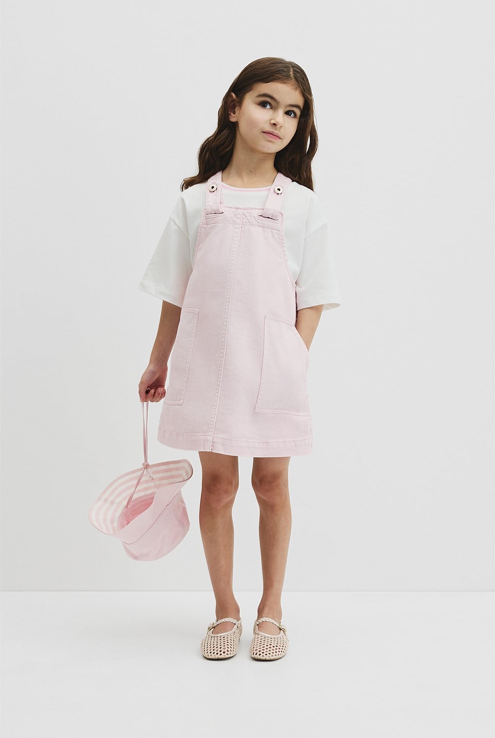 Cloud Pink Denim Pinafore - Dresses