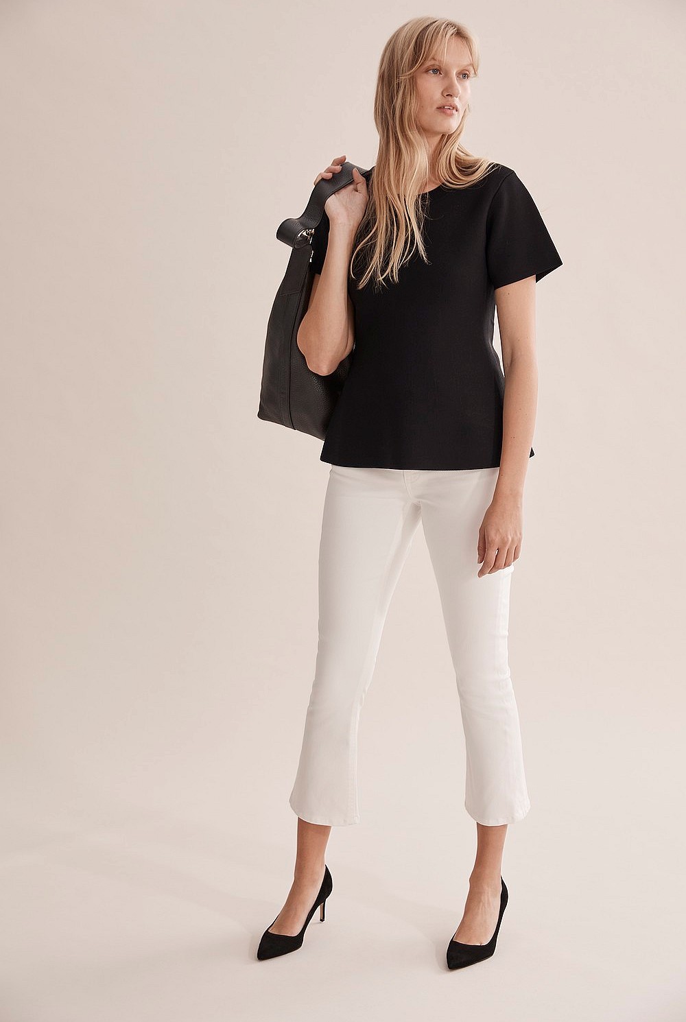Black Compact Knit Short Sleeve Top - Knitwear | Country Road