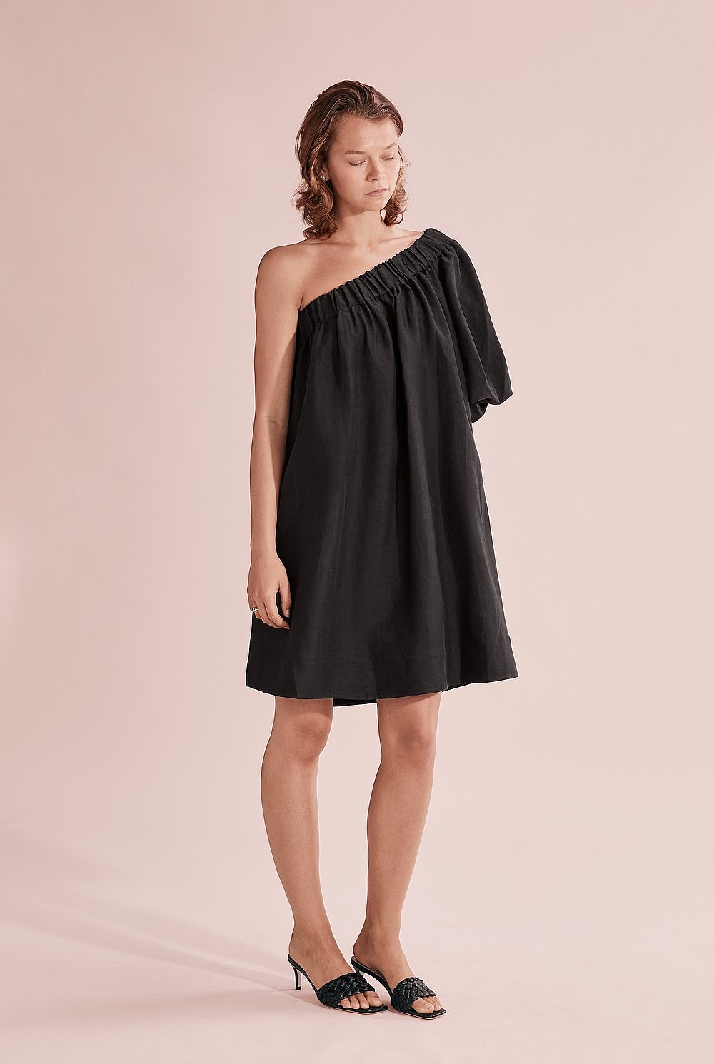 country road off the shoulder dress Black One Shoulder Bubble Dress - Dresses