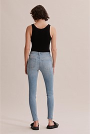 Light Indigo Australian Cotton Blend Mid Rise Skinny Leg Jean - Pants