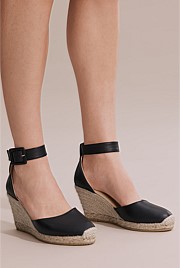 Black Carolina Leather Espadrille Wedge - Espadrilles | Country Road