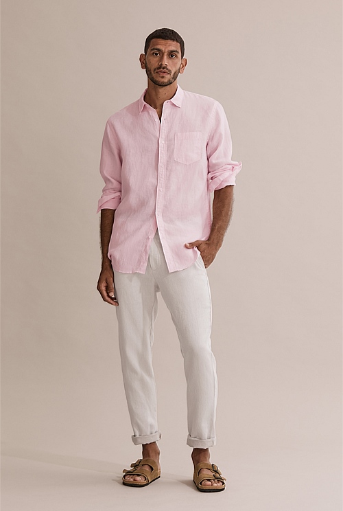 Light Pink Regular Fit Organically Grown Linen Shirt - Casual Shirts