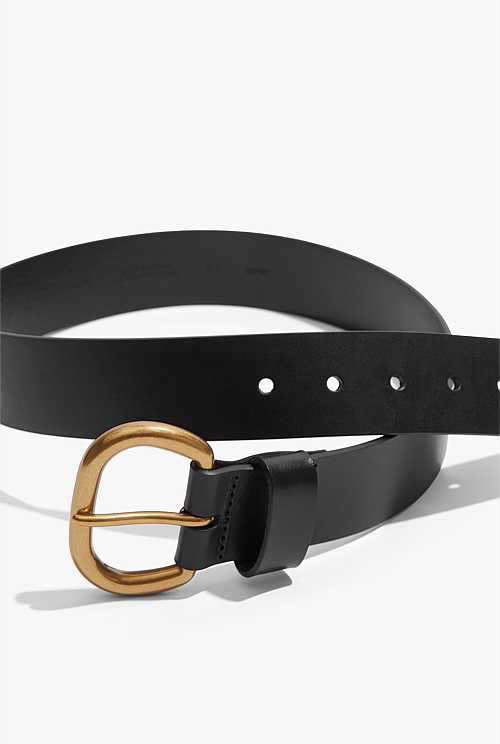 Black Solid Buckle Belt - Belts