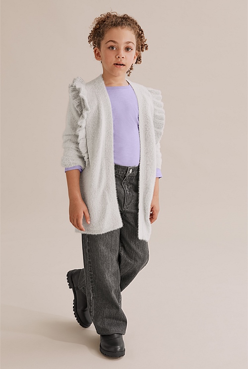 Ribbed Button Through Cardigan in Grey Marle