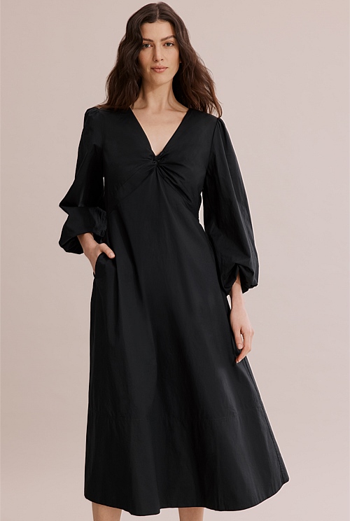 Black Australian Cotton Twist Front Dress - Dresses