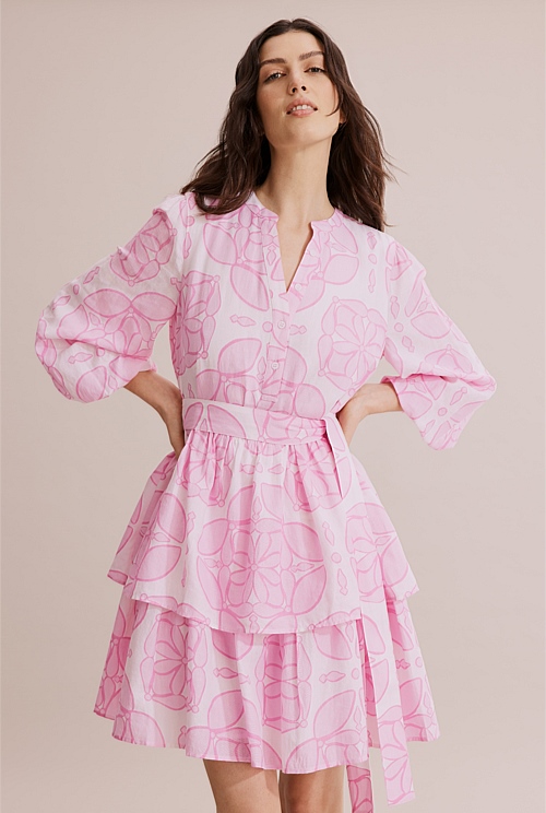 Pink Tile Textured Print Mini Dress - Dresses | Country Road
