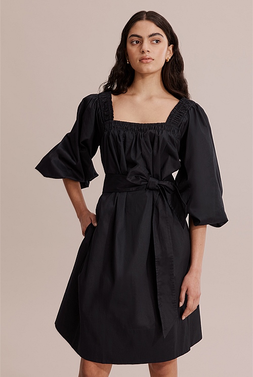 Black Blouson Sleeve Mini Dress - Dresses