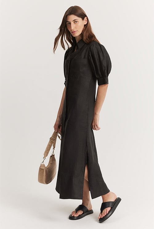 Country road black top linen dress