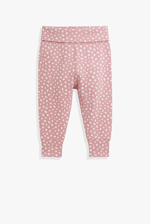 Ash Pink Leopard Organically Grown Cotton Fold Over Soft Pant