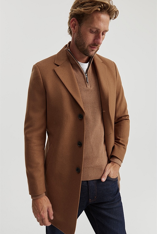 Caramel Recycled Wool Crombie - Jackets u0026 Coats | Country Road