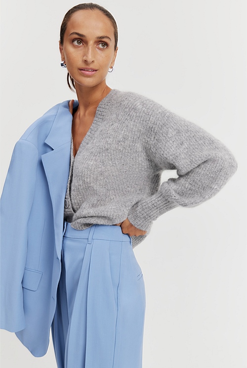 Soft Silver Marle Brushed Crop Cardigan Knitwear Country Road