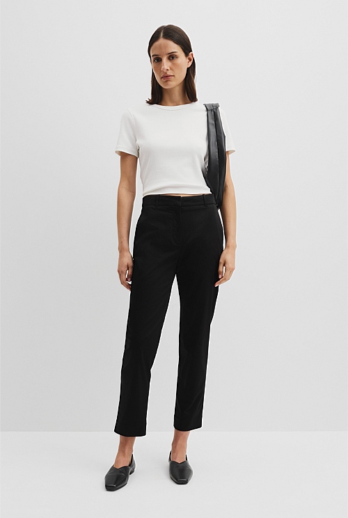 Black Cotton Sateen Pant - Pants | Country Road