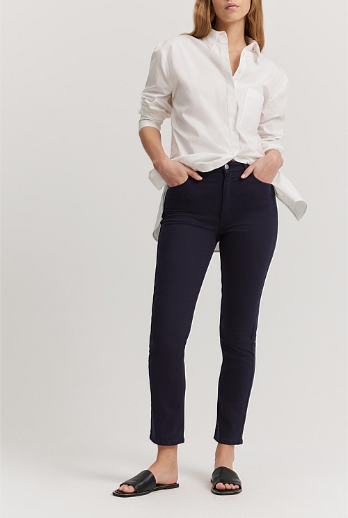 White Sateen Straight Leg Jean - WOMEN Pants