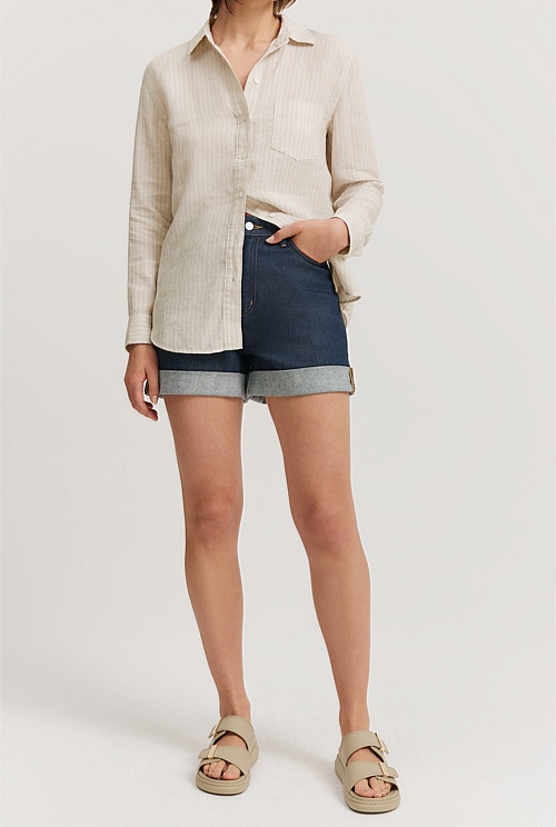 Raw Denim Denim Cuff Detail Short - Shorts