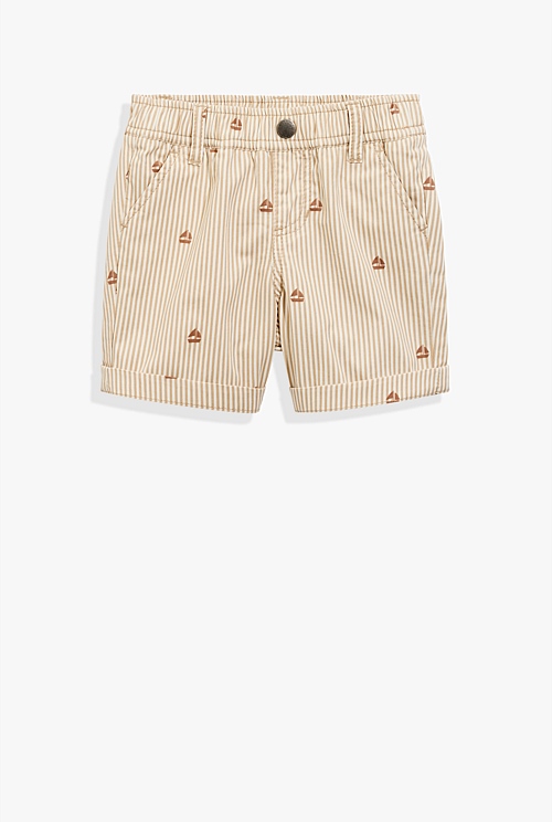 Natural Stripe Organically Grown Cotton Blend Boat Pull On Short - Shorts