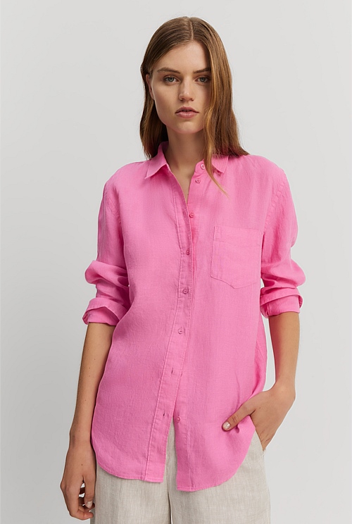 Ultra Pink Organically Grown Linen Shirt - Natural Fibres | Country Road